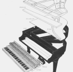 Picture of a grand piano, cut so you can see the inside